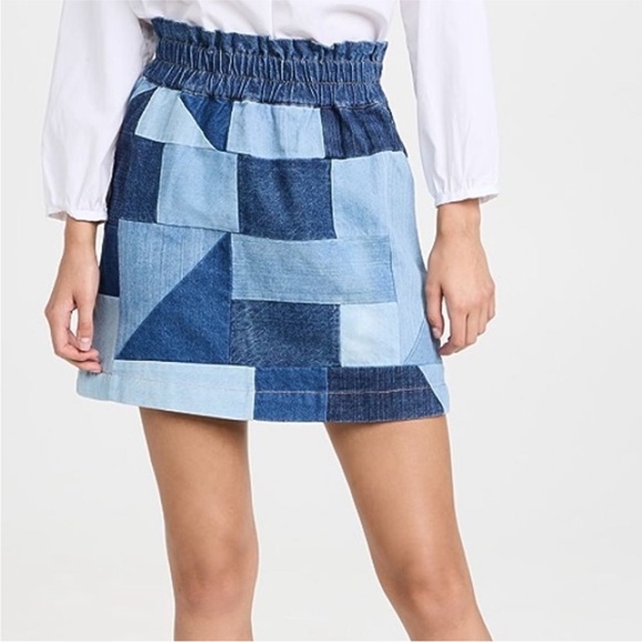 Sea New York Blue Patchwork Denim Mini Skirt – Elastic Waist Size M NWOT - Picture 4 of 7